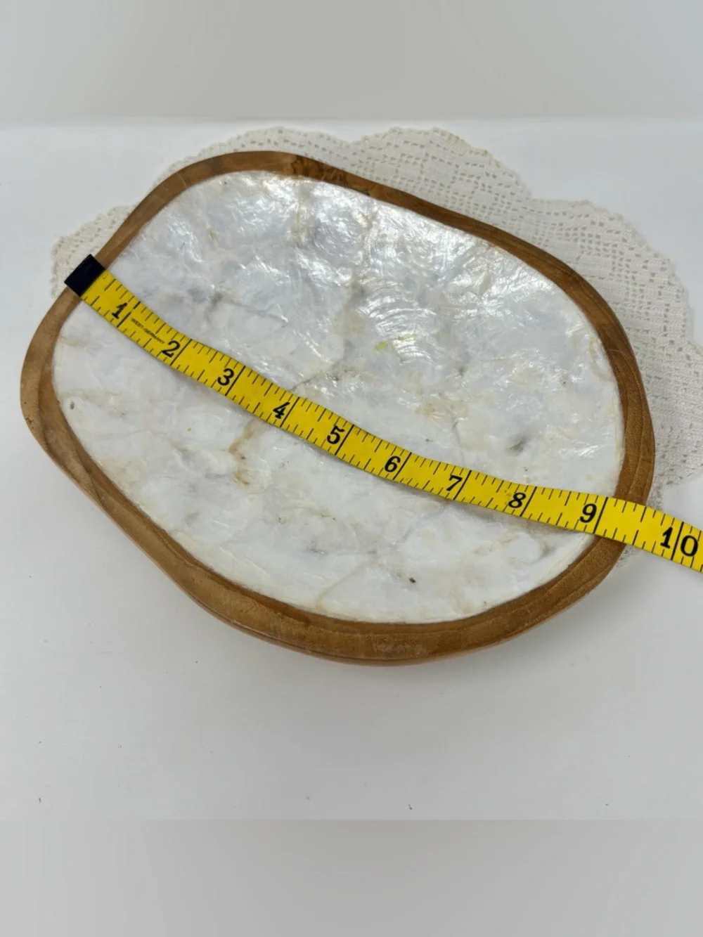 Pier 1 Mother Of Pearl Teak Wood Trinket Dish Decorative Bowl Beachy Bohemian